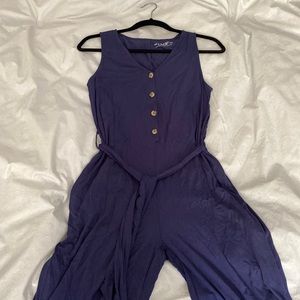 Blue cropped leg jumpsuit